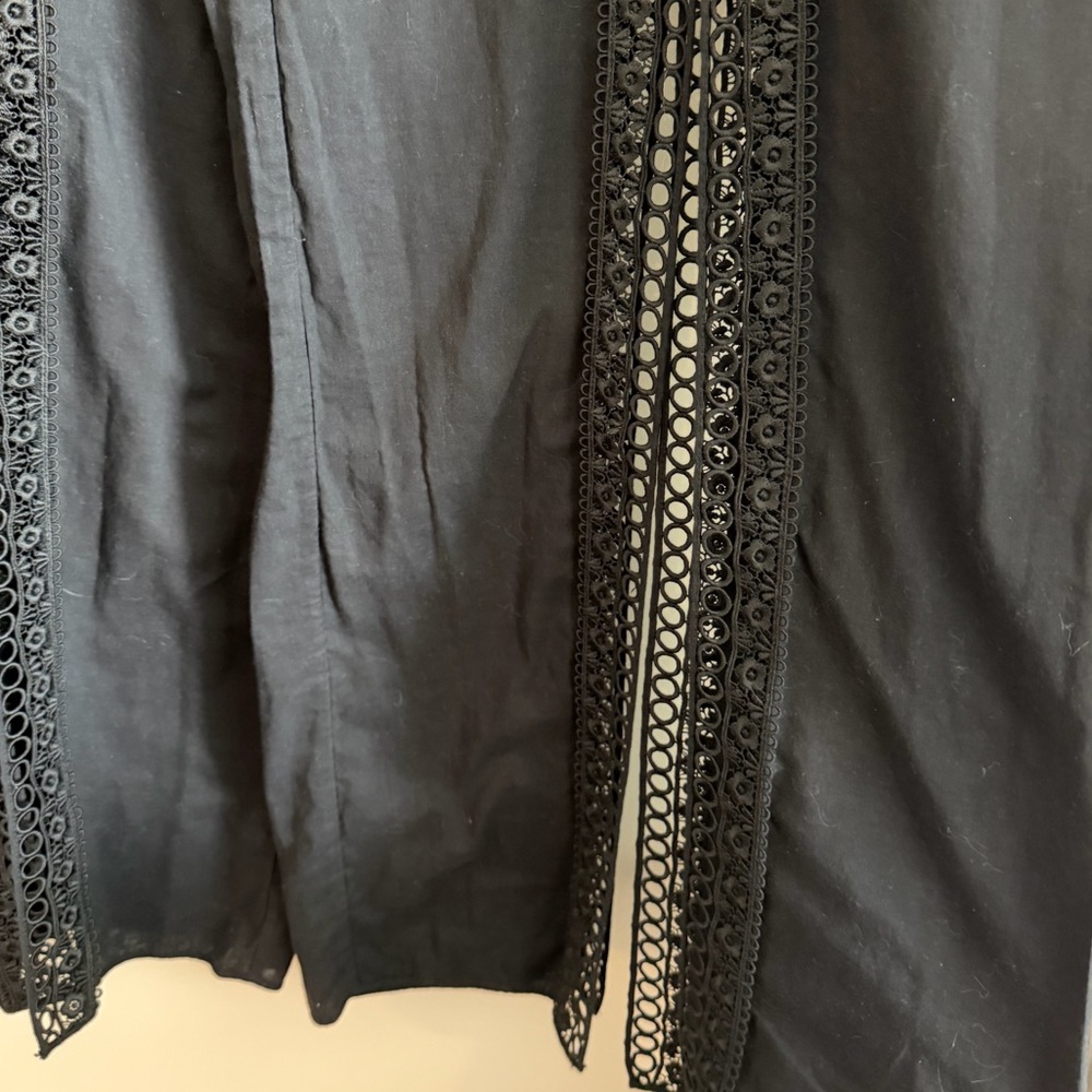 Charo Ruiz Lace-Trimmed Cotton Voile Wide Leg Pants, Black, Size XL - Picture 7 of 8